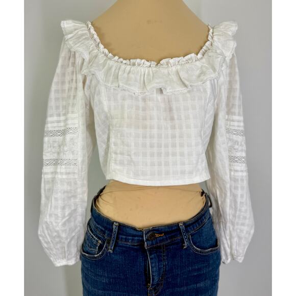 Perfect summer top! white lace cropped peasant  top.  women's top size L - Picture 1 of 11